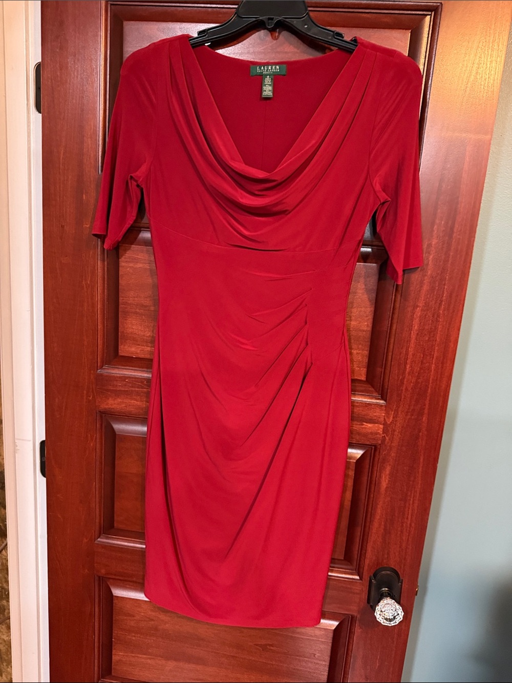 Lauren Ralph Lauren Red Cowl-Neck Midi Sheath Dress